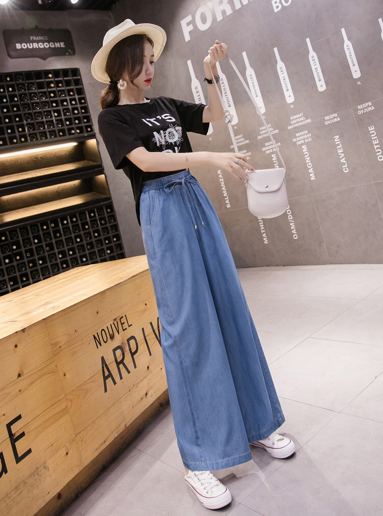QUẦN DENIM ỐNG RỘNG LƯNG THUN